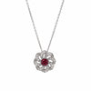 Ruby and Diamond 18 Carat White Gold Floral Earrings and Necklace Set