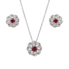 Ruby and Diamond 18 Carat White Gold Floral Earrings and Necklace Set