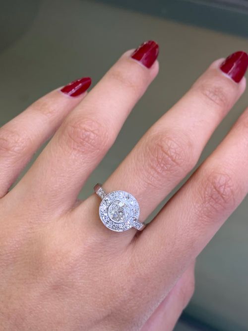 Vintage Inspired Round Old Cut Diamond 18 Carat White Gold Cluster Ring