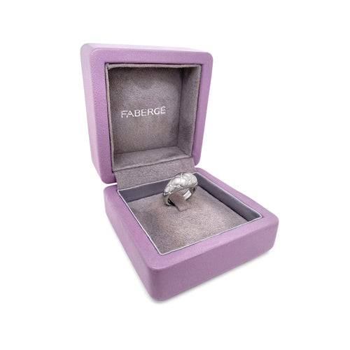 Fabergé 'Treillage' Brushed 18K White Gold and Diamond Quilted Dome Ring