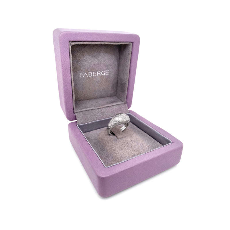 Fabergé 'Treillage' Brushed 18K White Gold and Diamond Quilted Dome Ring