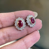 1.94 Carat Ruby and Diamond 18 Carat White and Yellow Gold Cluster Stud Earrings