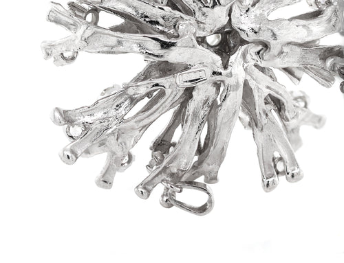 18 Carat White Gold Old Cut Diamond Coral Pendant Brooch