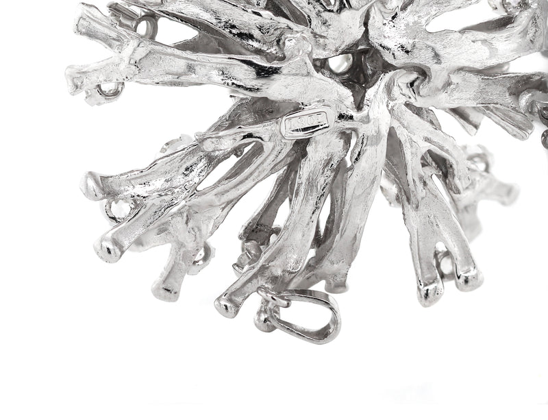 18 Carat White Gold Old Cut Diamond Coral Pendant Brooch