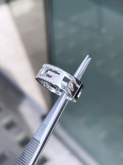 Gucci 18 Carat White Gold Open Work G Logo Diamond Band Ring - Tobi Gem Setting
