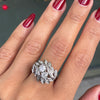 Old Cut Diamond 14 Carat White Gold Twist Leaf Design Cluster Dress Ring