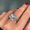 Old Cut Diamond 14 Carat White Gold Twist Leaf Design Cluster Dress Ring