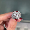 Old Cut Diamond 14 Carat White Gold Twist Leaf Design Cluster Dress Ring
