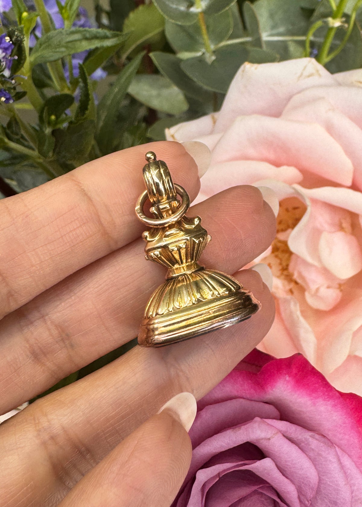 Antique Bloodstone Intaglio Coat of Arms Seal Fob Pendant in 14 Carat Gold