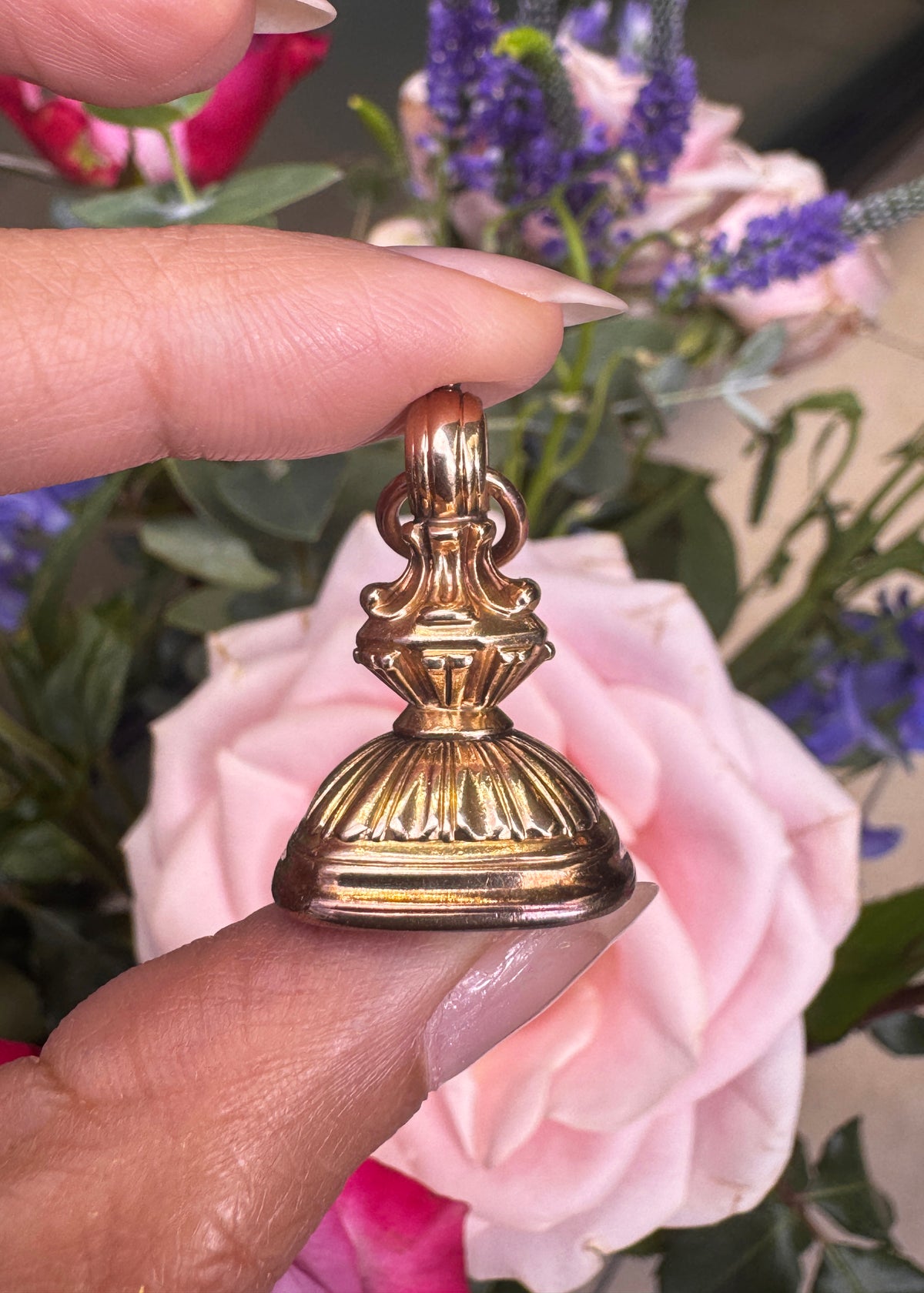 Antique Bloodstone Intaglio Coat of Arms Seal Fob Pendant in 14 Carat Gold