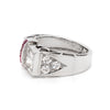 0.83 Carat Old European Cut Diamond and Ruby Platinum Engagement Ring, Circa 1950s