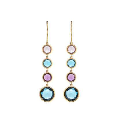 Mappin & Webb 18 Carat Yellow Gold Blue Topaz and Amethyst Drop Earrings