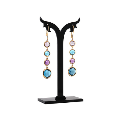Mappin & Webb 18 Carat Yellow Gold Blue Topaz and Amethyst Drop Earrings