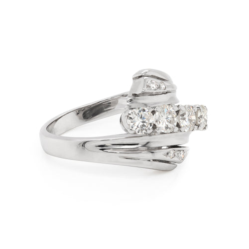 Vintage Diamond 18 Carat White Gold Crossover Dress Ring