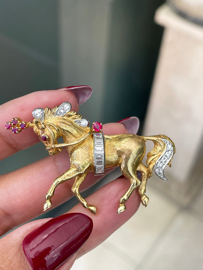 Ben Rosenfeld Ruby and Diamond 18 Carat Yellow Gold Brooch, 1961