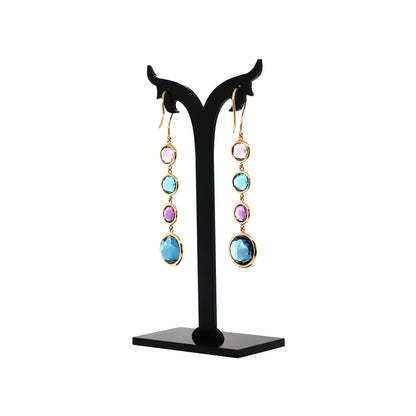 Mappin & Webb 18 Carat Yellow Gold Blue Topaz and Amethyst Drop Earrings