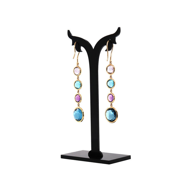 Mappin & Webb 18 Carat Yellow Gold Blue Topaz and Amethyst Drop Earrings