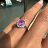 1.54ct Pink Sapphire and Diamond Halo 18K White Gold Cluster Engagement Ring