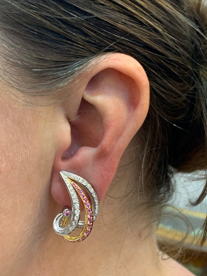 Pink Sapphire and Diamond 18ct White and Rose Gold Clip On Earrings