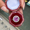 1.54ct Pink Sapphire and Diamond Halo 18K White Gold Cluster Engagement Ring
