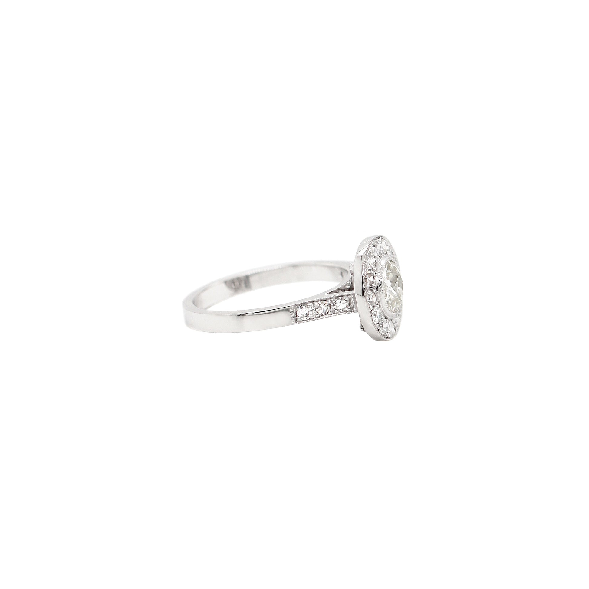 Vintage Inspired Round Old Cut Diamond 18 Carat White Gold Cluster Ring - Tobi Gem Setting