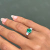 1.62ct Oval Emerald and 0.47ct Diamond Three Stone Platinum Ring