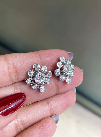 Diamond 18 Carat White Gold Cluster Stud Earrings