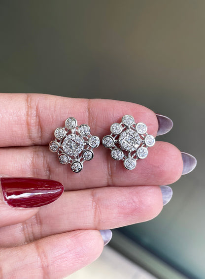 Diamond 18 Carat White Gold Cluster Stud Earrings
