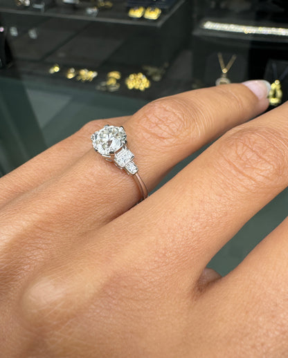 1.30ct Old Mine Cut Diamond and Platinum Engagement Ring