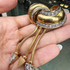 Diamond & 18 Carat Gold Knot Ribbon Brooch with Dangle Snake Chain Fringe Drops