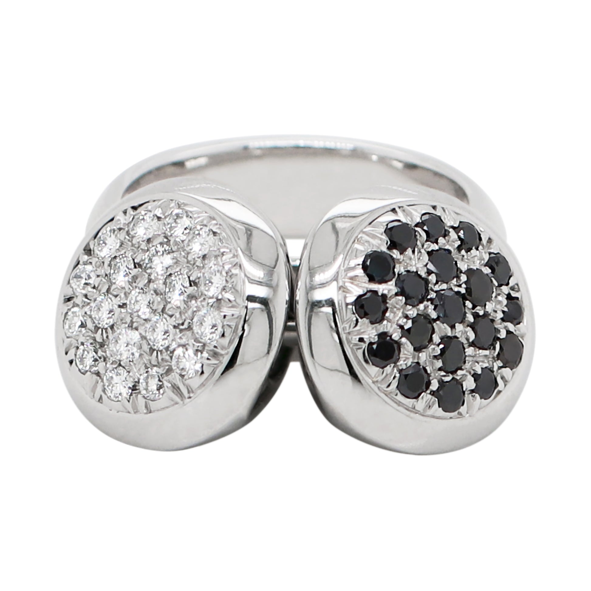 Black and White Diamond 18 Carat White Gold Dangling Charms Cocktail Ring - Tobi Gem Setting