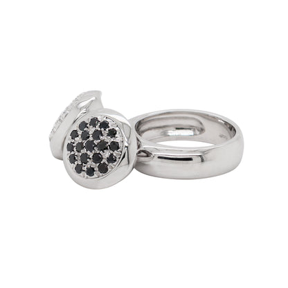 Black and White Diamond 18 Carat White Gold Dangling Charms Cocktail Ring - Tobi Gem Setting