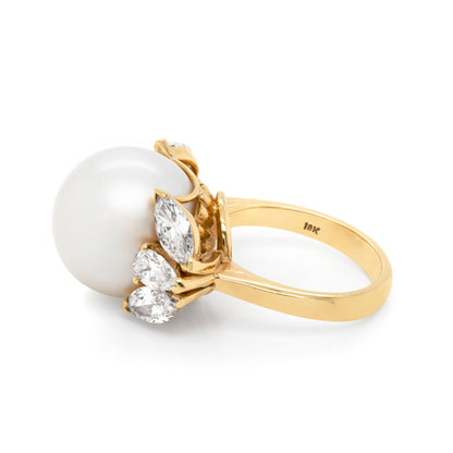 South Sea Pearl and Diamond 18 Carat Yellow Gold Cocktail Ring