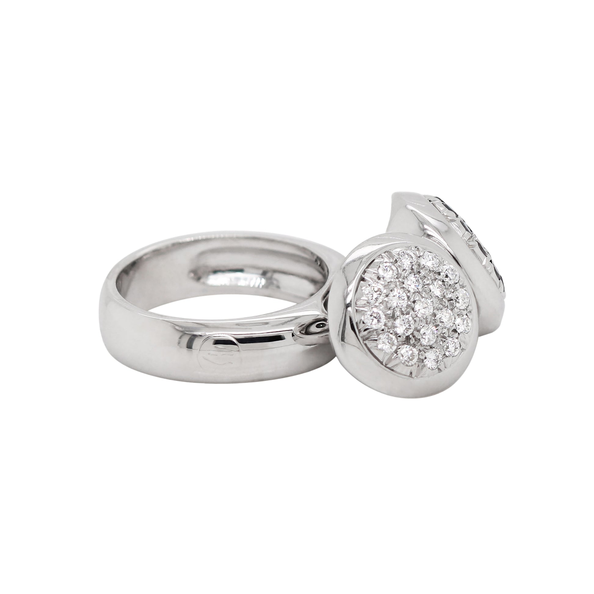 Black and White Diamond 18 Carat White Gold Dangling Charms Cocktail Ring - Tobi Gem Setting