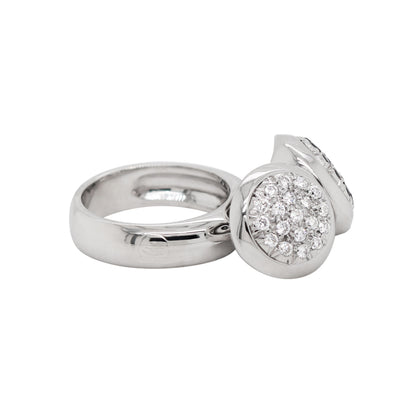Black and White Diamond 18 Carat White Gold Dangling Charms Cocktail Ring - Tobi Gem Setting