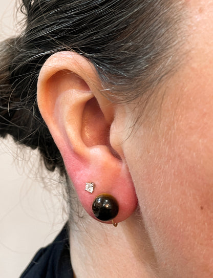 c.1970's Tiffany&Co. Onyx, Tiger Eye, Carnelian & Lapis Lazuli 14K Gold Earrings