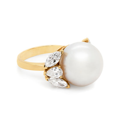 South Sea Pearl and Diamond 18 Carat Yellow Gold Cocktail Ring
