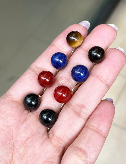 c.1970's Tiffany&Co. Onyx, Tiger Eye, Carnelian & Lapis Lazuli 14K Gold Earrings