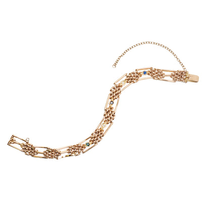Antique Blue Sapphire & Diamond 15 Carat Rose Gold Gate Bracelet