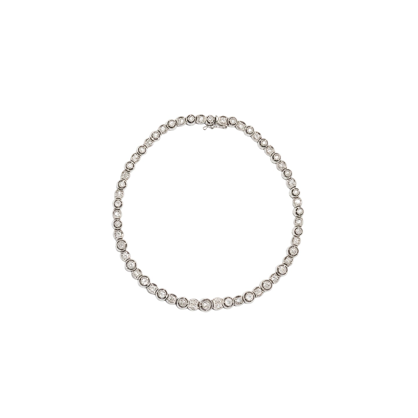 Vintage Old Cut Diamond and Platinum Graduated Tennis Bracelet, circa 1930s