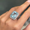 14.46 Carat Crisscut Shape Aquamarine and Diamond 14K White Gold Cocktail Ring