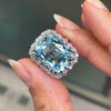 14.46 Carat Crisscut Shape Aquamarine and Diamond 14K White Gold Cocktail Ring