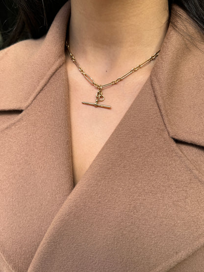 Antique 9 Carat Rose Gold Fob Watch Link Chain with T-bar, circa 1920s