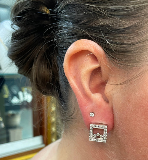 Chopard 18 Carat White Gold Square Happy Diamonds Stud Earrings