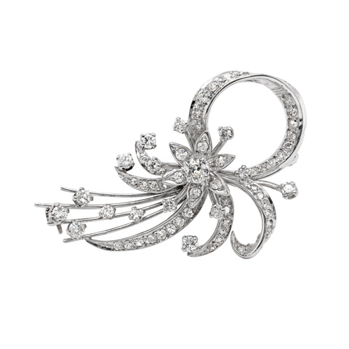 Vintage Old Cut Diamond Platinum Spray Brooch, Circa 1950s