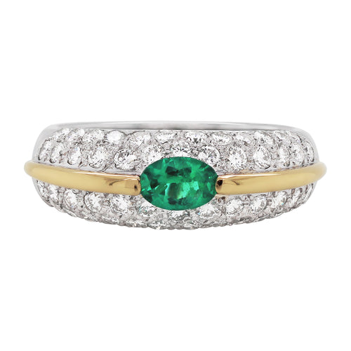 Emerald and Diamond Bombé Cluster 18 Carat Gold Dress Ring