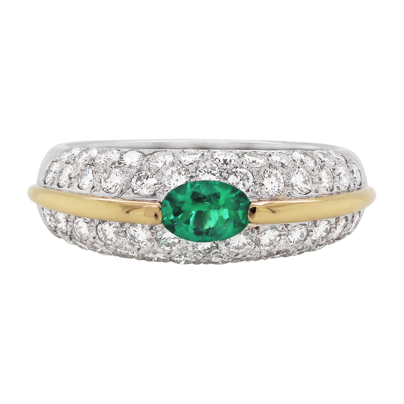 Emerald and Diamond Bombé Cluster 18 Carat Gold Dress Ring