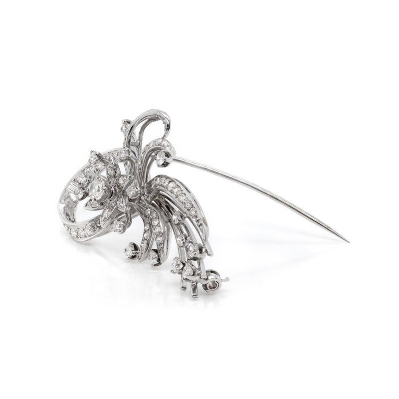 Vintage Old Cut Diamond Platinum Spray Brooch, Circa 1950s
