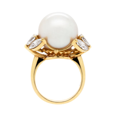 South Sea Pearl and Diamond 18 Carat Yellow Gold Cocktail Ring