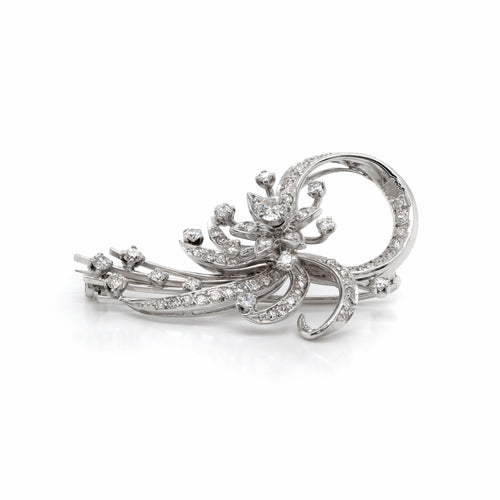 Vintage Old Cut Diamond Platinum Spray Brooch, Circa 1950s